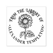 Tampon Auto-encreur Simple Élégant Tournesol Rond Bibliothèque Nom du  (Design)