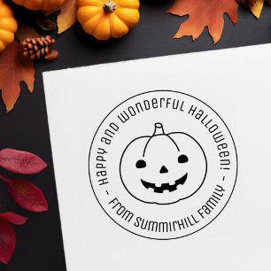 Tampon Auto-encreur Simple Message Rond de Citrouille d'Halloween