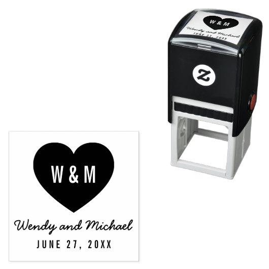 Tampon Auto-encreur Simple Monogramme Heart Couple Enregistrer le Mari (En situation)