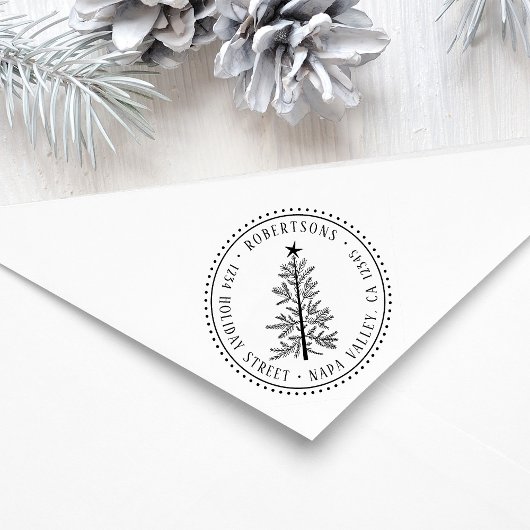 Tampon Auto-encreur Simple Pine Tree Return Address Round