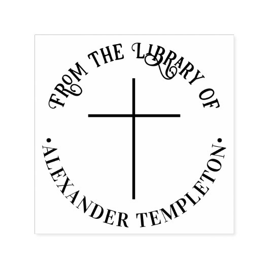 Tampon Auto-encreur Simple Thin Cross “From the Library of” Book Name (Design)
