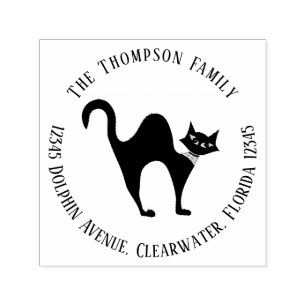Tampon Auto-encreur Simple Whimsical Black Cat Cute Adresse de retour