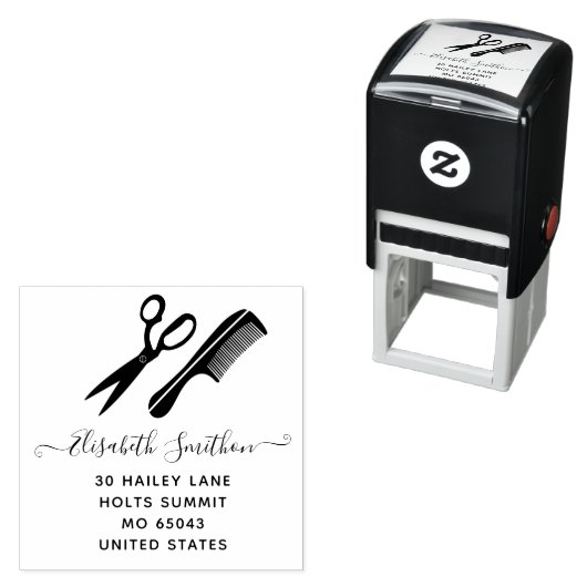 Tampon Auto-encreur Simples ciseaux Coiffeur professionnel (En situation)