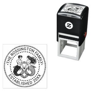 Tampon Auto-encreur Sirène Merman Amoureux Nom de famille Date de créa