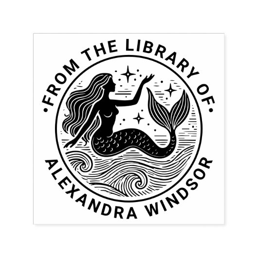 Tampon Auto-encreur Sirène sulfureuse dans Ocean Waves Nom du livre (Design)