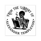 Tampon Auto-encreur Skeleton Boire Café Lecture Livre #2 Nom (Design)