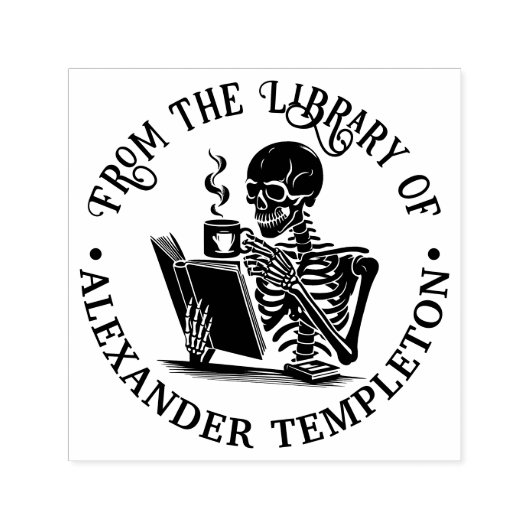Tampon Auto-encreur Skeleton Boire Café Lecture Livre #2 Nom (Design)