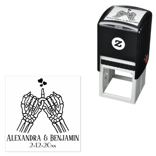 Tampon Auto-encreur Skeleton Mains Pinky Sweer, Coeurs Couple Mariage (En situation)