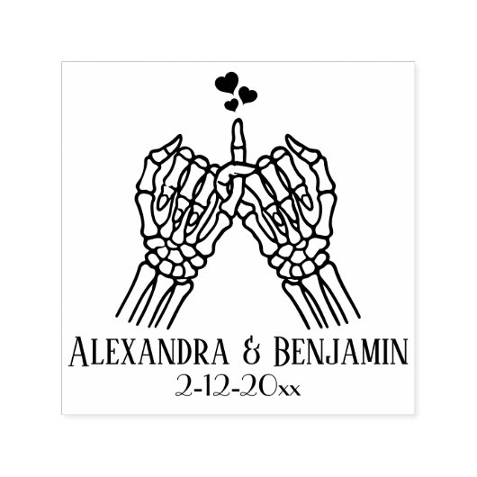 Tampon Auto-encreur Skeleton Mains Pinky Sweer, Coeurs Couple Mariage (Design)