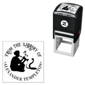 Tampon Auto-encreur Snake Charmer et Cobra Round Library Nom du livre (En situation)