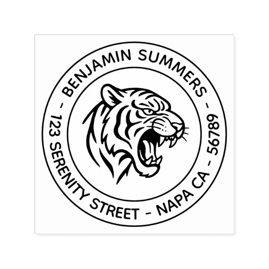 Tampon Auto-encreur Snarling Tiger Profile Round Address (Design)