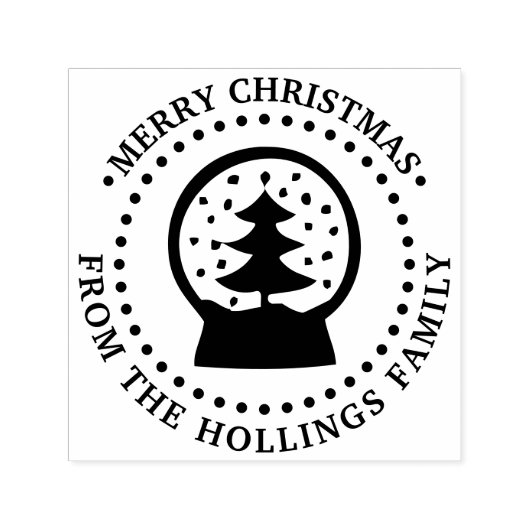 Tampon Auto-encreur Snow Globe Tree Joyeux Noël Nom de bienvenue (Design)