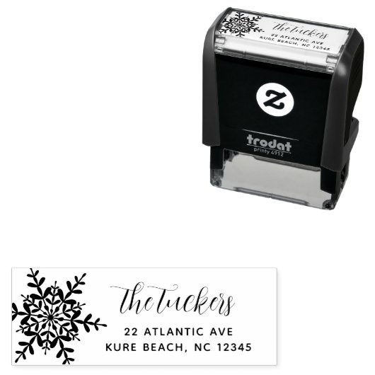 Tampon Auto-encreur Snowflic Script Modern Christmas Retours Adresse (En situation)