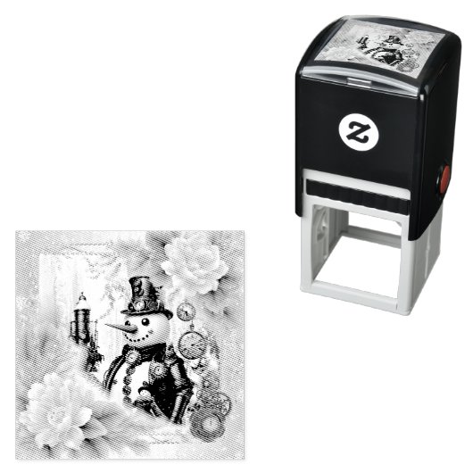 Tampon Auto-encreur Snowman à temps ! Steampunk Snowman (En situation)