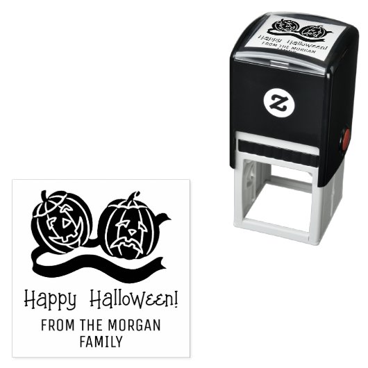 Tampon Auto-encreur Sourire et battre les Citrouilles Bonne Halloween  (En situation)