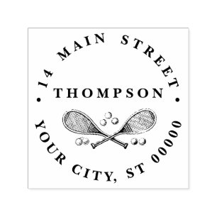 Tampon Auto-encreur Sports Vintage Croisé Tennis Racquet Tennis Balls