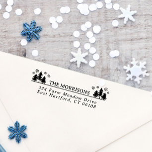 Tampon Auto-encreur Spruces Snowflakes Russe Nom et adresse de retour