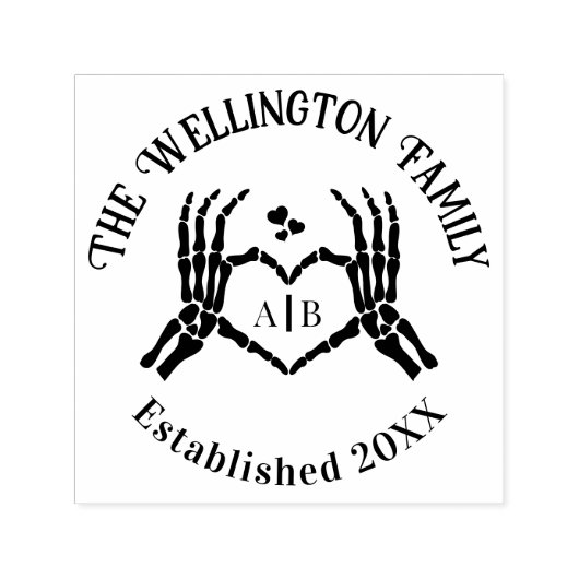 Tampon Auto-encreur Squelette Mains Coeur Signal #1P Nom de famille Da (Design)