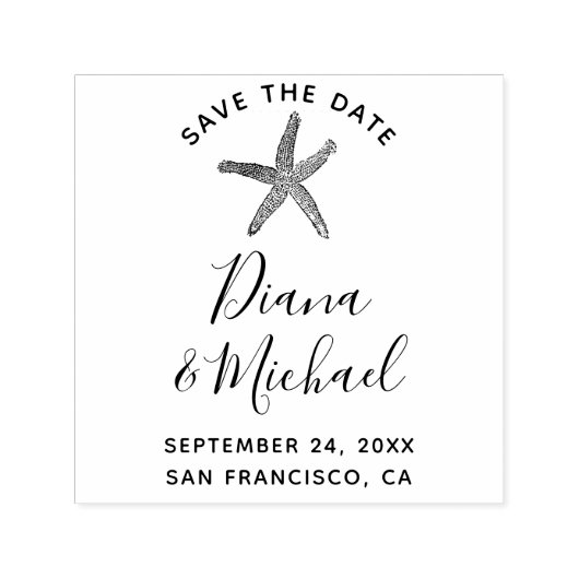 Tampon Auto-encreur Starfish Nautique ENREGISTRER LA DATE Calligraphie (Design)