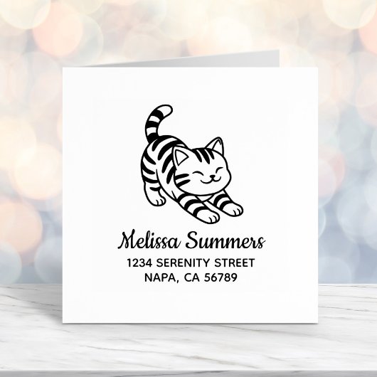 Tampon Auto-encreur Stretching Tabby Cat Address