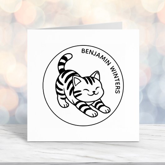 Tampon Auto-encreur Stretching Tabby Cat Custom Text