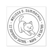 Tampon Auto-encreur Stretching White Cat Round Address (Design)