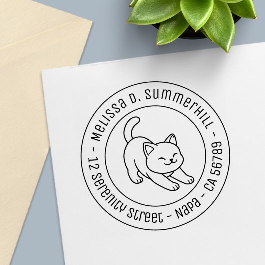 Tampon Auto-encreur Stretching White Cat Round Address