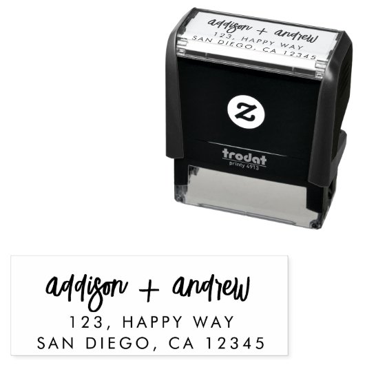 Tampon Auto-encreur Style moderne couple Mariage Script Adresse (En situation)