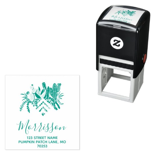 Tampon Auto-encreur Succulents et cactus Chevron modernes (En situation)