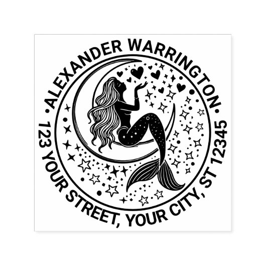 Tampon Auto-encreur Sulfure de sirène Crescent Moon Nom Adresse de ret (Design)