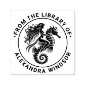Tampon Auto-encreur Sultry Mermaid Riding Seahorse Library Nom du livr (Design)