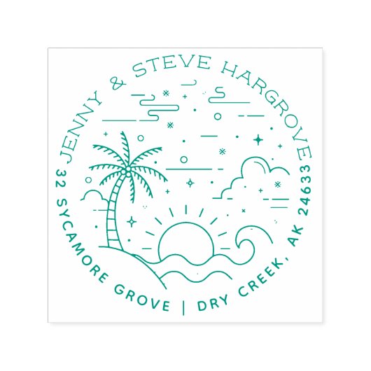 Tampon Auto-encreur Summer Sunset Beach Marié Couple Adresse de retour (Design)