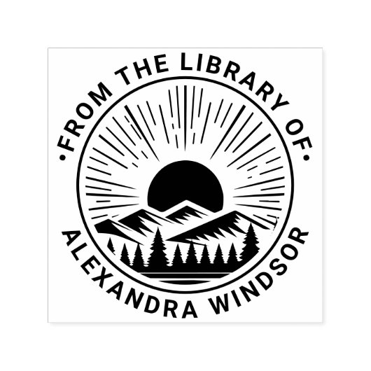 Tampon Auto-encreur Sunrise Sunset Behind Mountains Bibliothèque Nom d (Design)