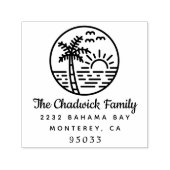 Tampon Auto-encreur Sunset Ocean Palm Tree Script Nom de famille Adres (Design)