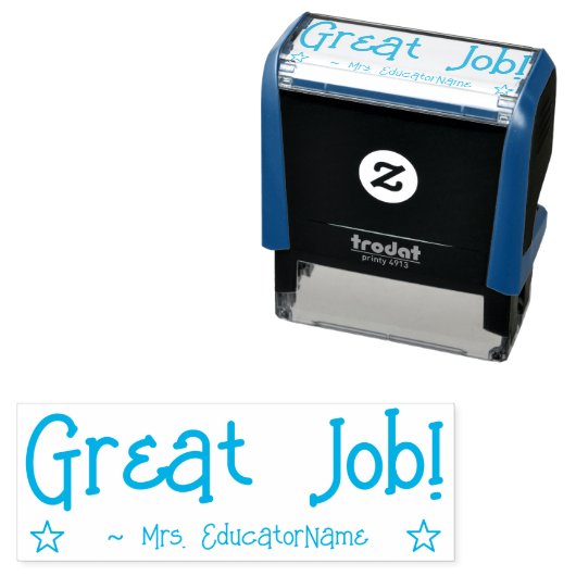 Tampon Auto-encreur "Super boulot !" Timbre en caoutchouc de l'instruc (En situation)