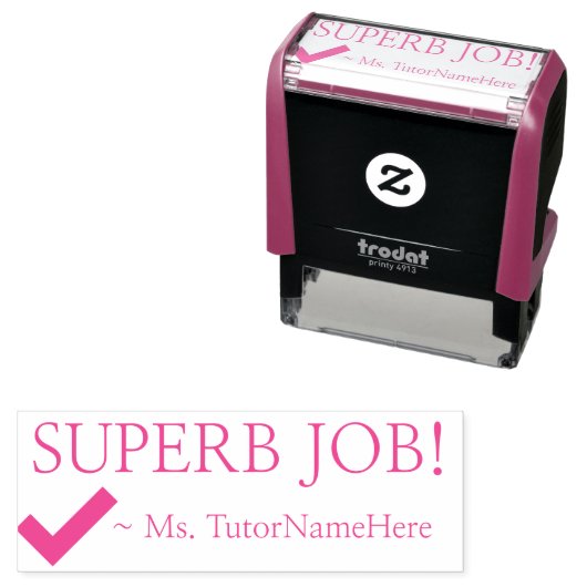 Tampon Auto-encreur "SUPERBE TRAVAIL !" Timbre en caoutchouc Tutor (En situation)