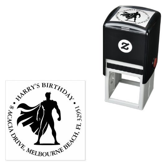 Tampon Auto-encreur Superhero Anniversaire Bash (En situation)