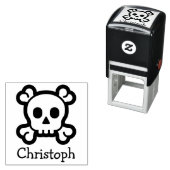 Tampon Auto-encreur Symboles simples / Icônes - SKULL & BONNES + Nom (En situation)