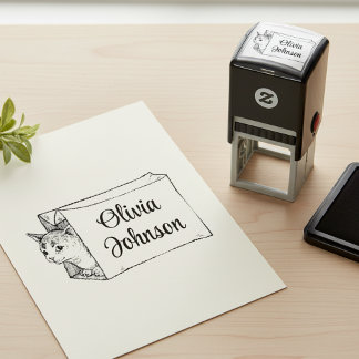 Tampon Auto-encreur Tampon de signature avec un chaton mignon dans un 