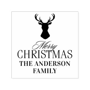 Tampon Auto-encreur Tartan élégant Plaid Joyeux Noël Nom de famille