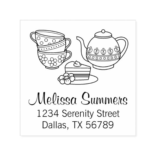 Tampon Auto-encreur Teapot, Teapups et Cake Address (Design)
