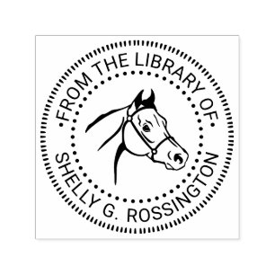 Tampon Auto-encreur Tête de cheval « De la bibliothèque de » Nom du li
