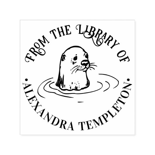 Tampon Auto-encreur Tête de loutre mignonne Nom de la bibliothèque ron (Design)