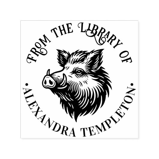 Tampon Auto-encreur Tête de sanglier rustique bibliothèque nom du livr (Design)