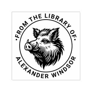 Tampon Auto-encreur Tête de sanglier rustique Nom du livre de biblioth