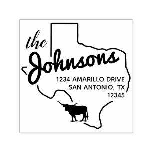 Tampon Auto-encreur Texas Longhorn Silhouette Adresse de la famille