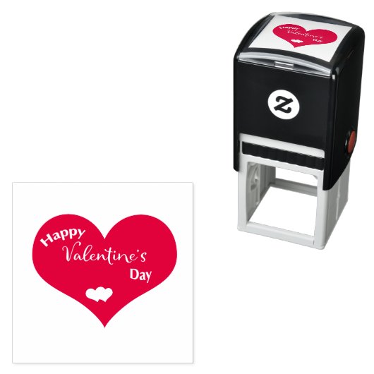 Tampon Auto-encreur Texte Heureuse Sainte-Valentin dans le coeur rouge (En situation)