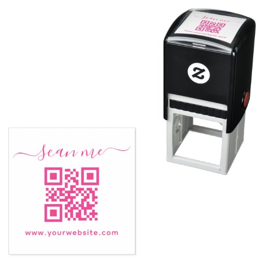 Tampon Auto-encreur Texte personnalisé de script et code QR (En situation)