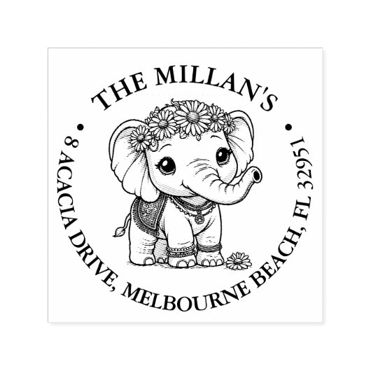 Tampon Auto-encreur Thème Eléphant Bébé mignon (Design)