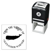 Tampon Auto-encreur Thème nautique silhouette de baleine Nom de la bib (En situation)